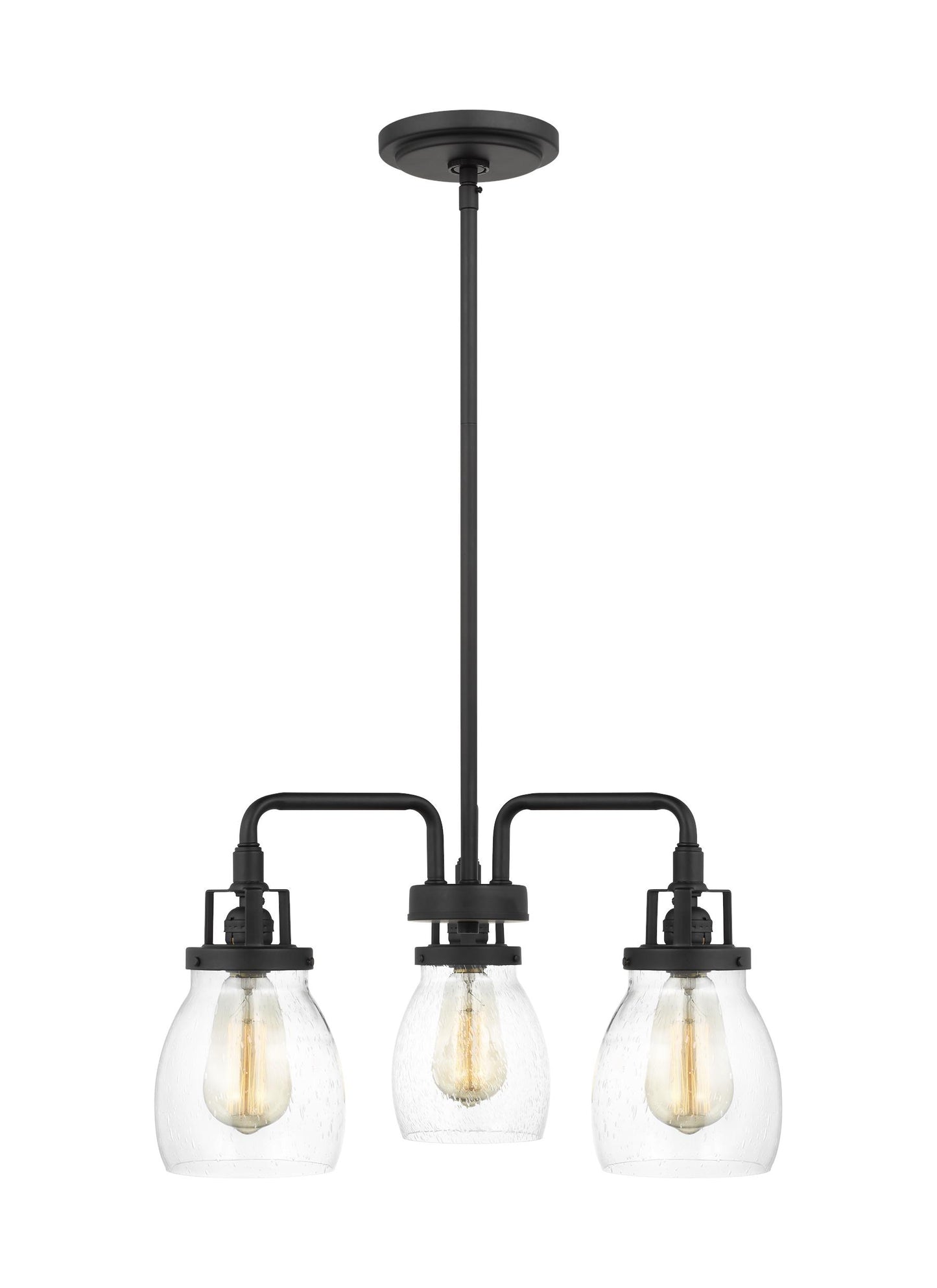 Belton transitional 3-light indoor dimmable ceiling chandelier pendant light in midnight black finish with clear seeded gl...