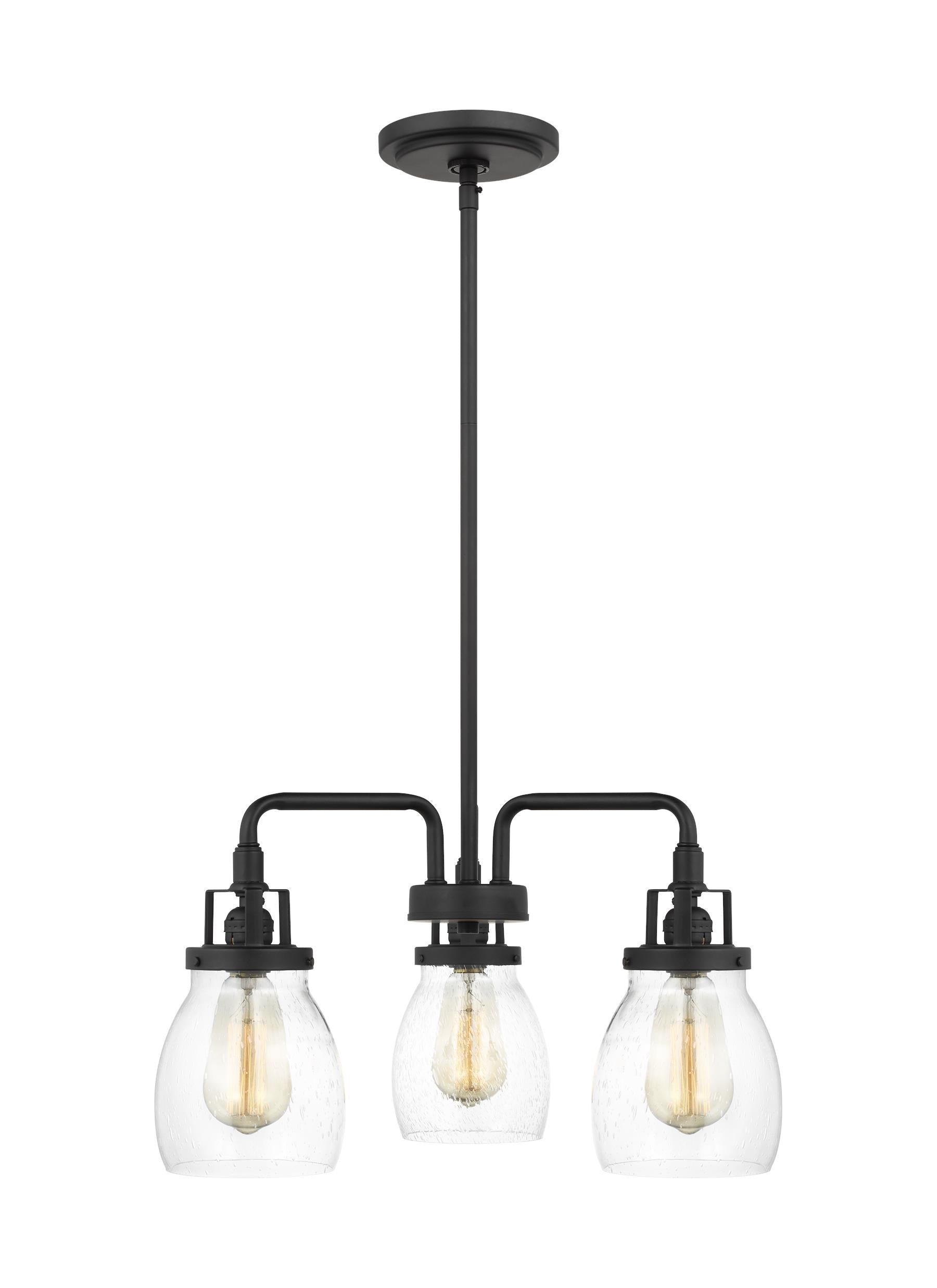 Belton transitional 3-light indoor dimmable ceiling chandelier pendant light in midnight black finish with clear seeded gl...