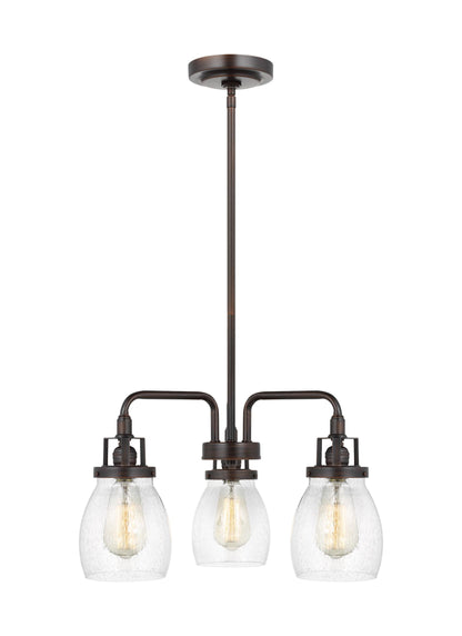 Belton transitional 3-light indoor dimmable ceiling chandelier pendant light in bronze finish with clear seeded glass shades