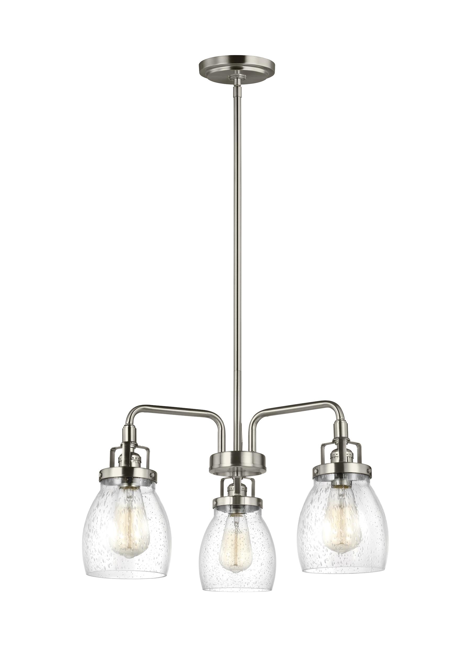 Belton transitional 3-light indoor dimmable ceiling chandelier pendant light in brushed nickel silver finish with clear se...