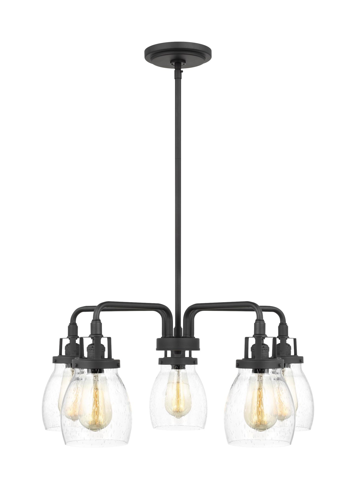 Belton transitional 5-light indoor dimmable ceiling chandelier pendant light in midnight black finish with clear seeded gl...