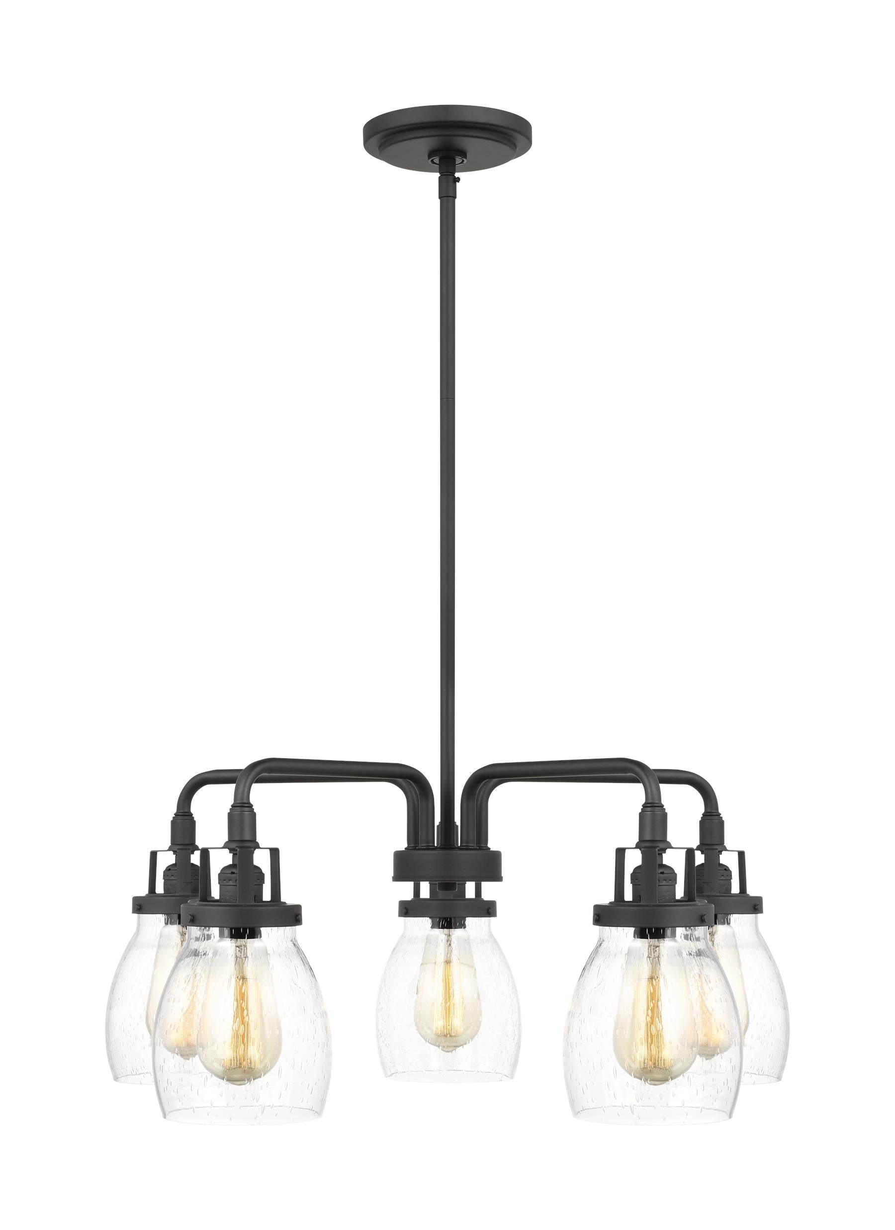 Belton transitional 5-light indoor dimmable ceiling chandelier pendant light in midnight black finish with clear seeded gl...