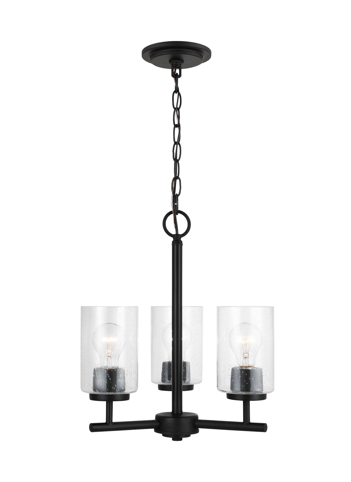 Oslo indoor dimmable 3-light chandelier in a midnight black finish with a clear seeded glass shade
