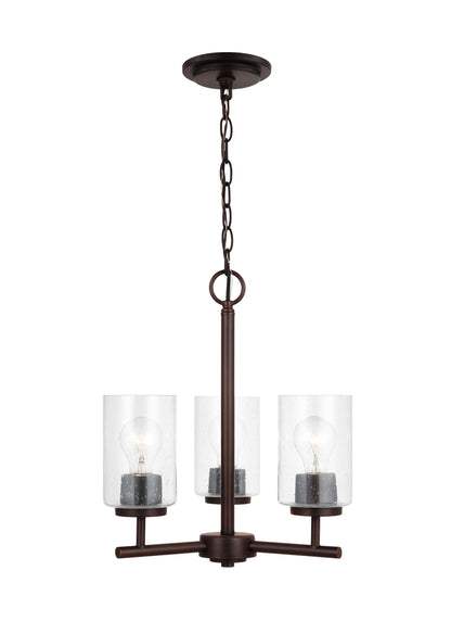 Oslo indoor dimmable 3-light chandelier in a bronze finish with a clear seeded glass shade
