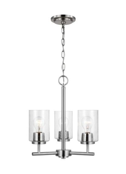 Oslo indoor dimmable 3-light chandelier in a brushed nickel finish with a clear seeded glass shade