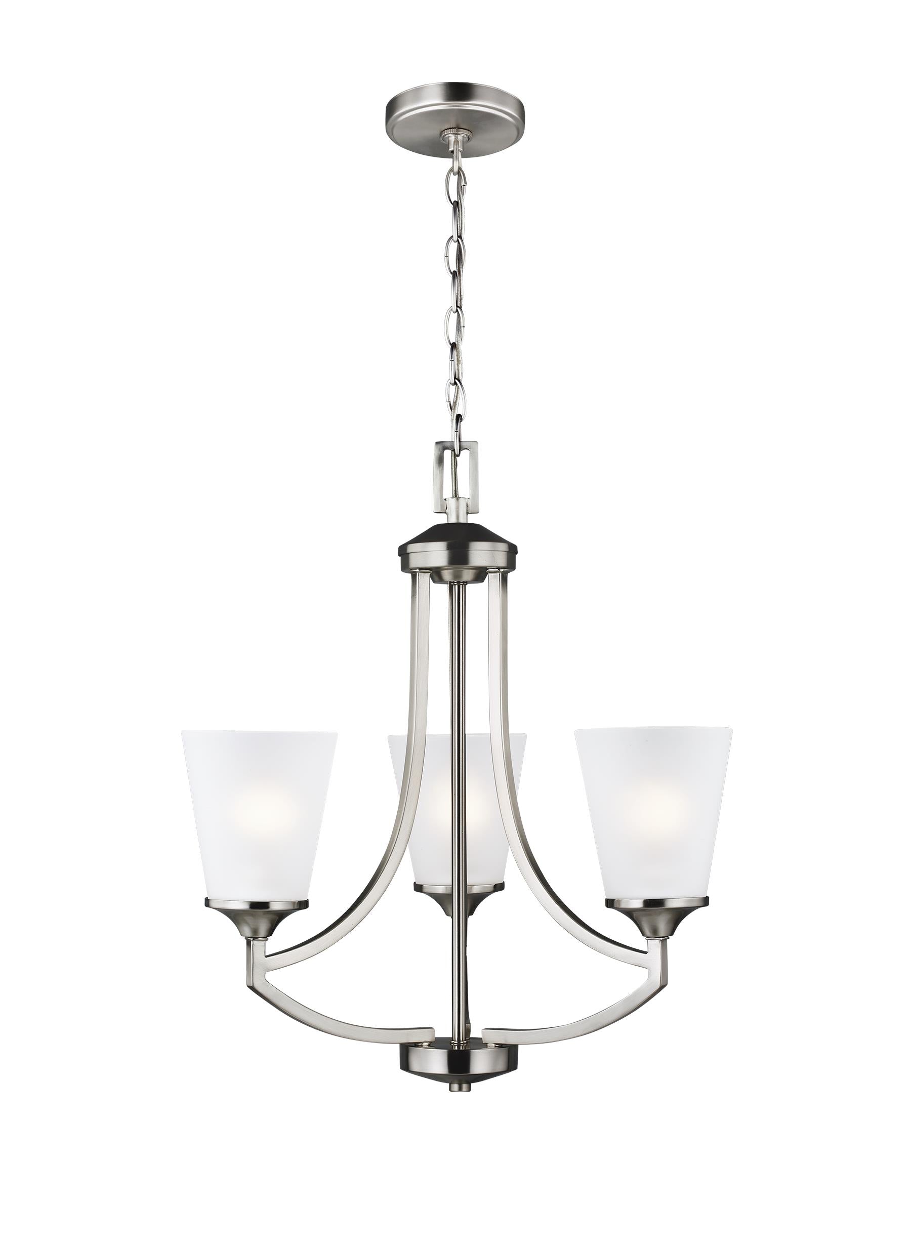 Hanford traditional 3-light indoor dimmable ceiling chandelier pendant light in brushed nickel silver finish with satin et...