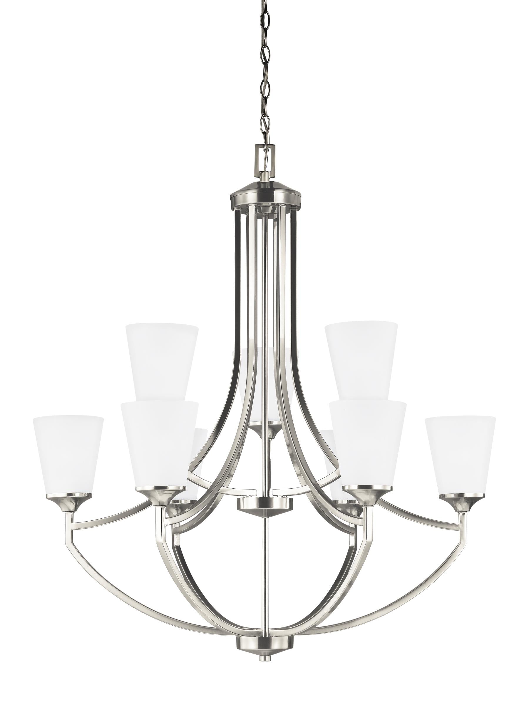 Hanford traditional 9-light indoor dimmable ceiling chandelier pendant light in brushed nickel silver finish with satin et...