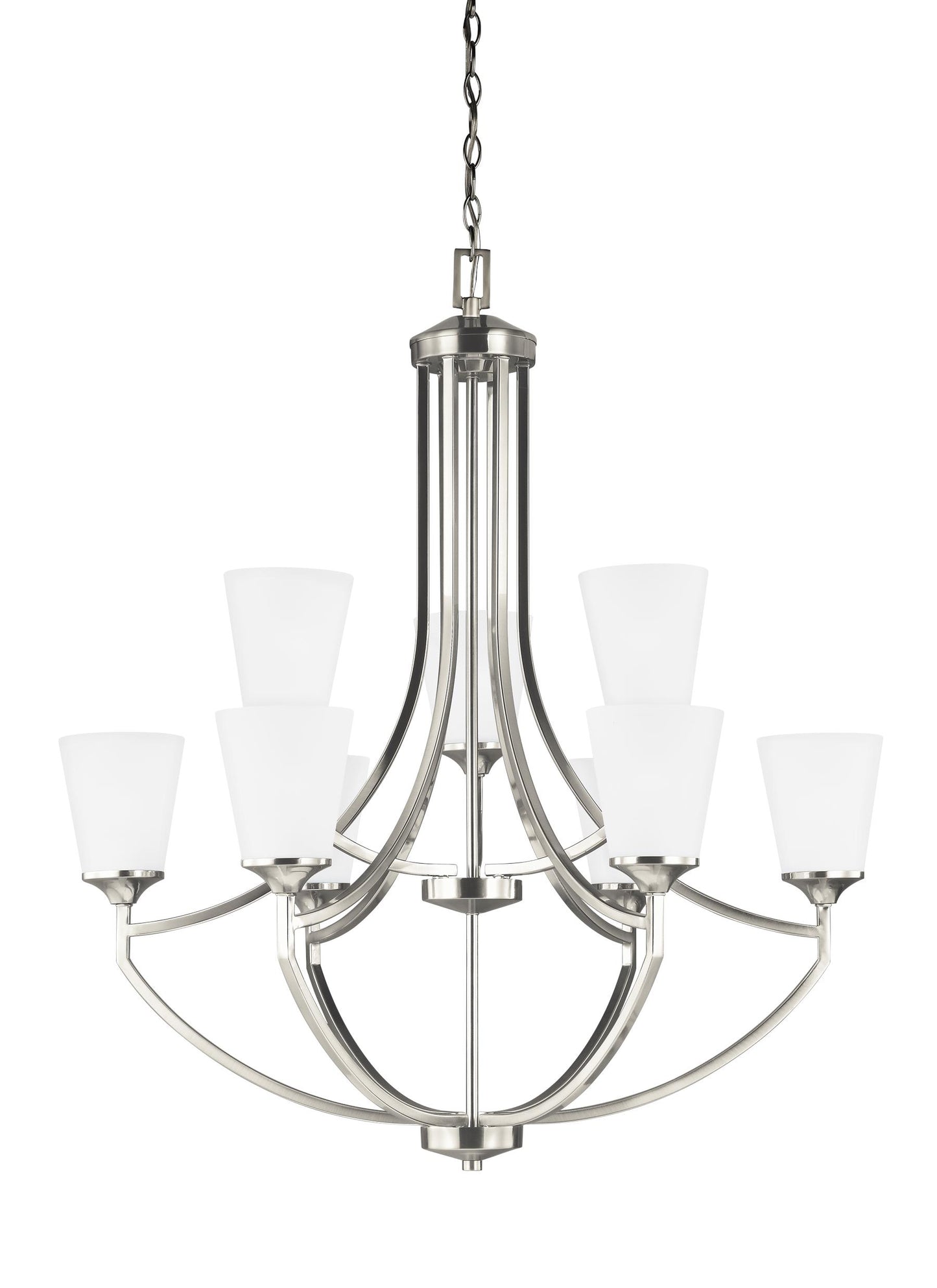 Hanford traditional 9-light indoor dimmable ceiling chandelier pendant light in brushed nickel silver finish with satin et...