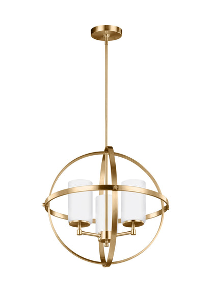 Alturas contemporary 3-light indoor dimmable ceiling chandelier pendant light in satin brass gold finish with etched white...