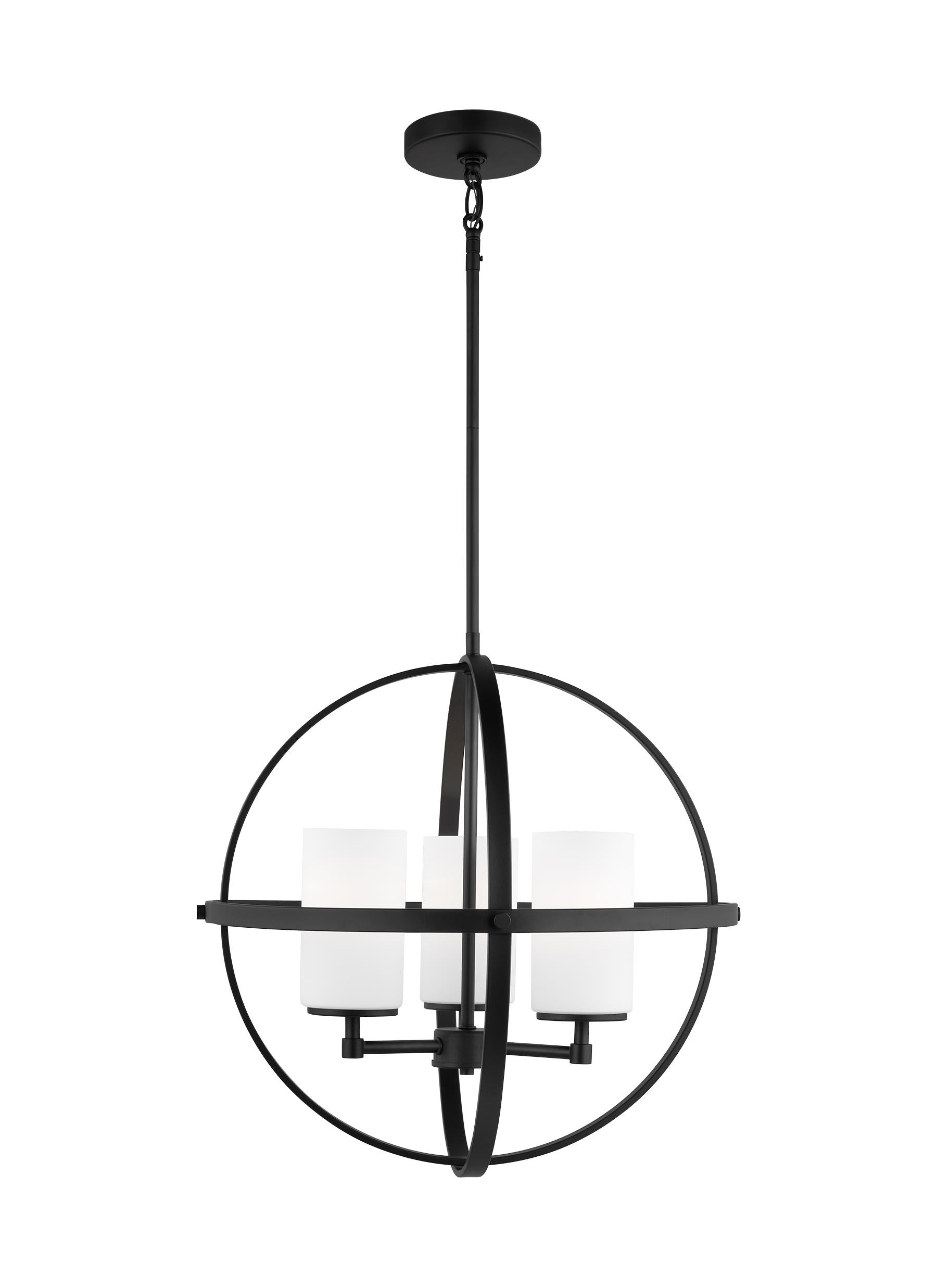 Alturas indoor dimmable 3-light single tier chandelier in midnight black finish with spherical steel frame and cylindrical...