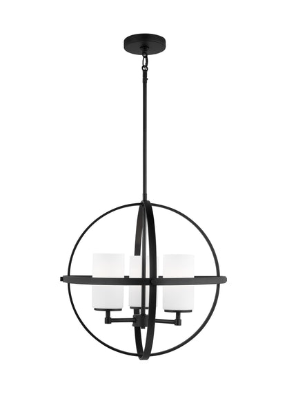 Alturas indoor dimmable 3-light single tier chandelier in midnight black finish with spherical steel frame and cylindrical...