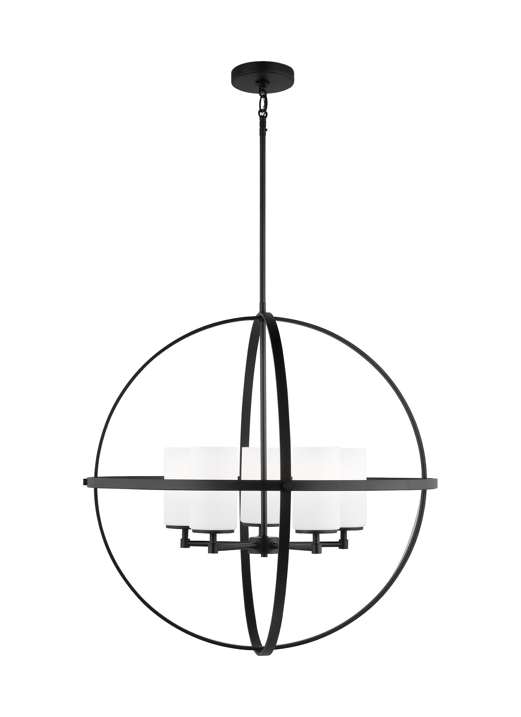 Alturas indoor dimmable 5-light single tier chandelier in midnight black finish with spherical steel frame and cylindrical...