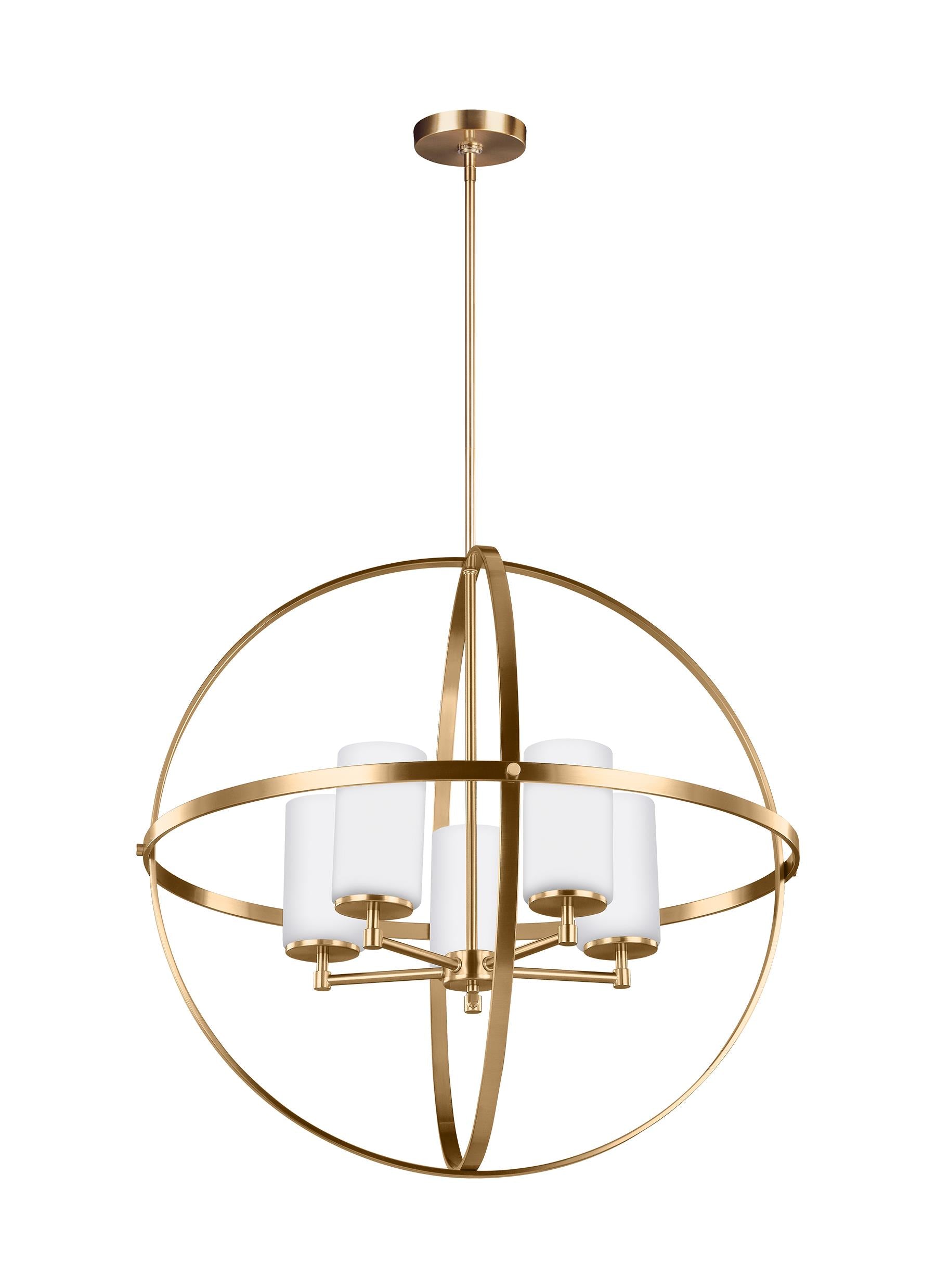 Alturas contemporary 5-light indoor dimmable ceiling chandelier pendant light in satin brass gold finish with etched white...