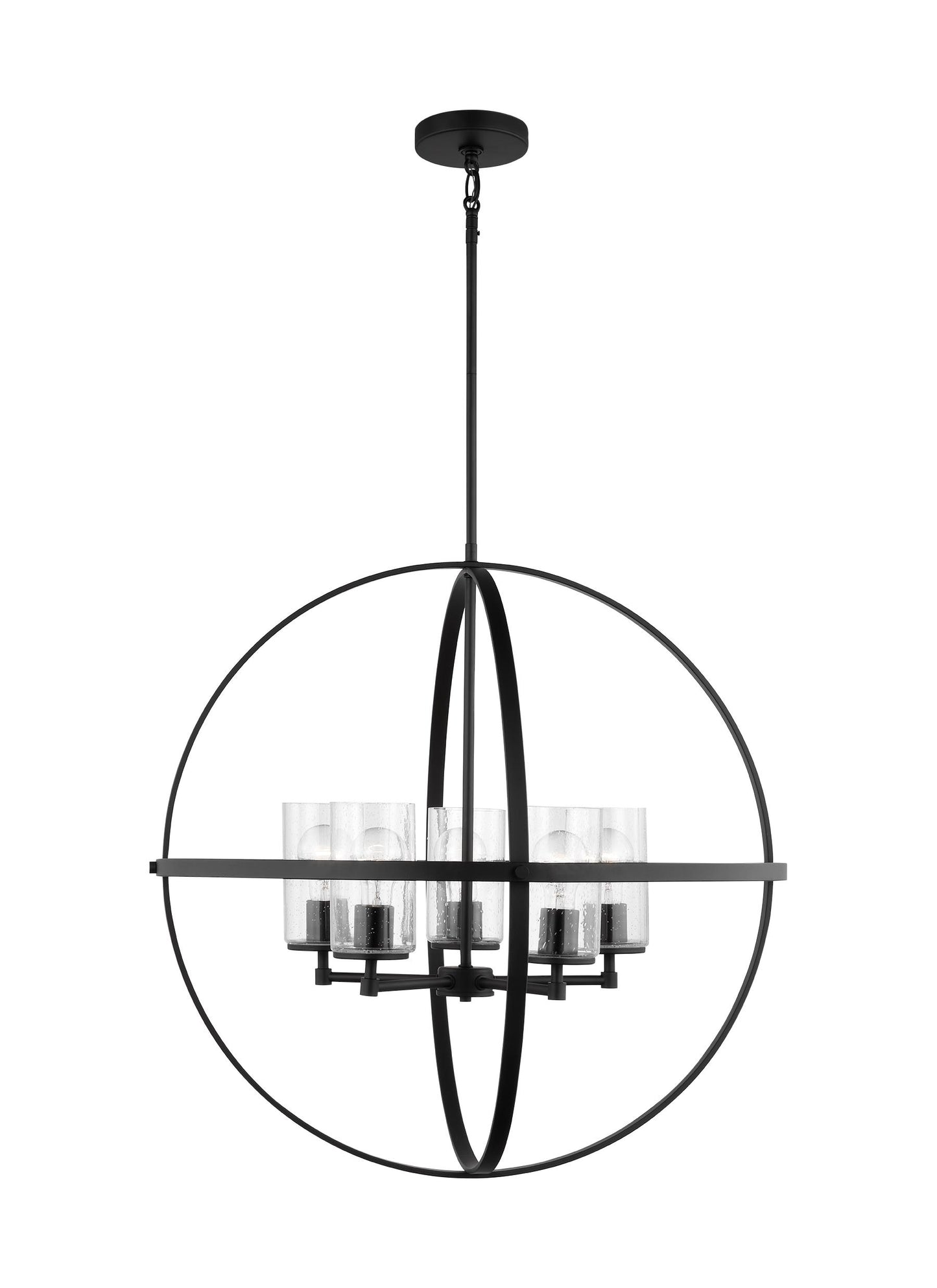 Alturas indoor dimmable 5-light single tier chandelier in midnight black finish with spherical steel frame and cylindrical...