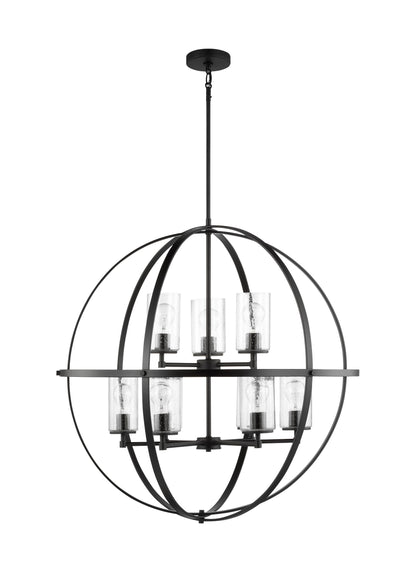 Alturas indoor dimmable 9-light multi-tier chandelier in brushed nickel finish with spherical steel frame and cylindrical ...