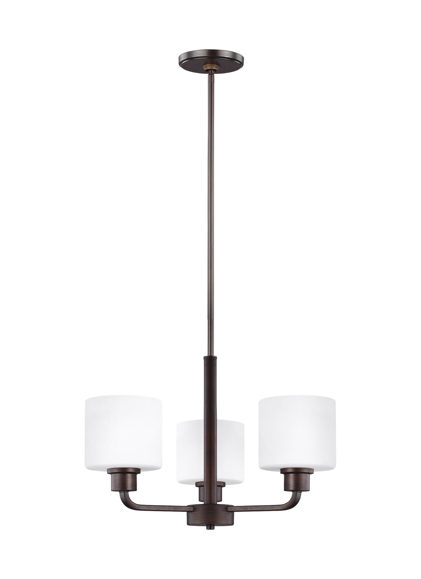 Canfield modern 3-light indoor dimmable ceiling chandelier pendant light in bronze finish with etched white inside glass s...