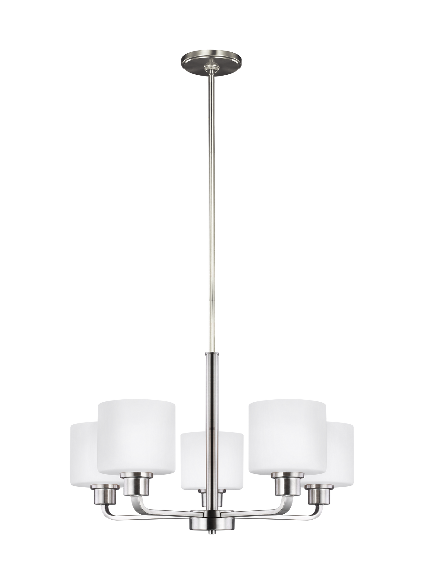 Canfield modern 5-light indoor dimmable ceiling chandelier pendant light in brushed nickel silver finish with etched white...