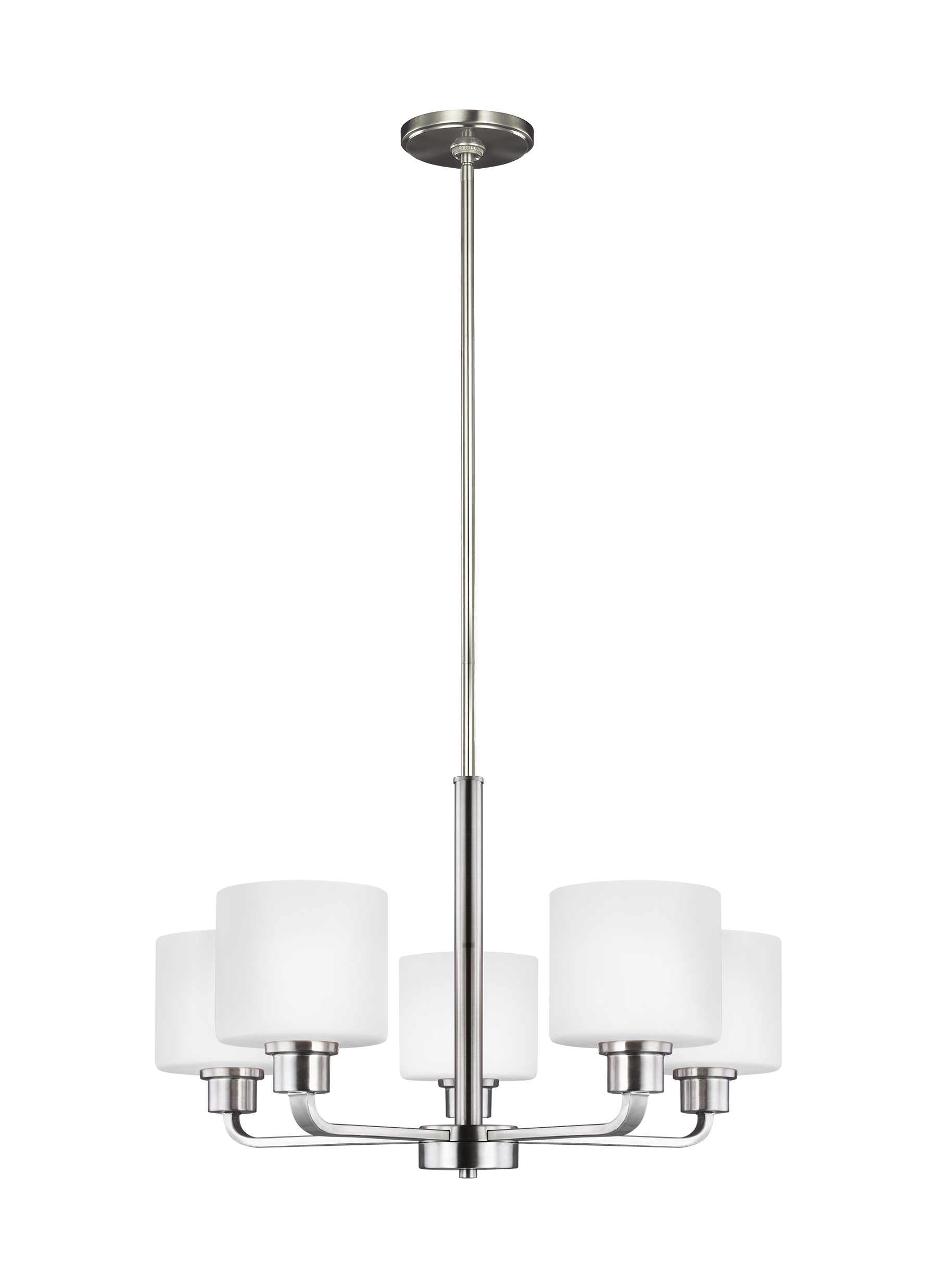 Canfield modern 5-light indoor dimmable ceiling chandelier pendant light in brushed nickel silver finish with etched white...