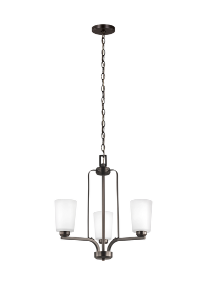Franport transitional 3-light indoor dimmable ceiling chandelier pendant light in bronze finish with etched white glass sh...