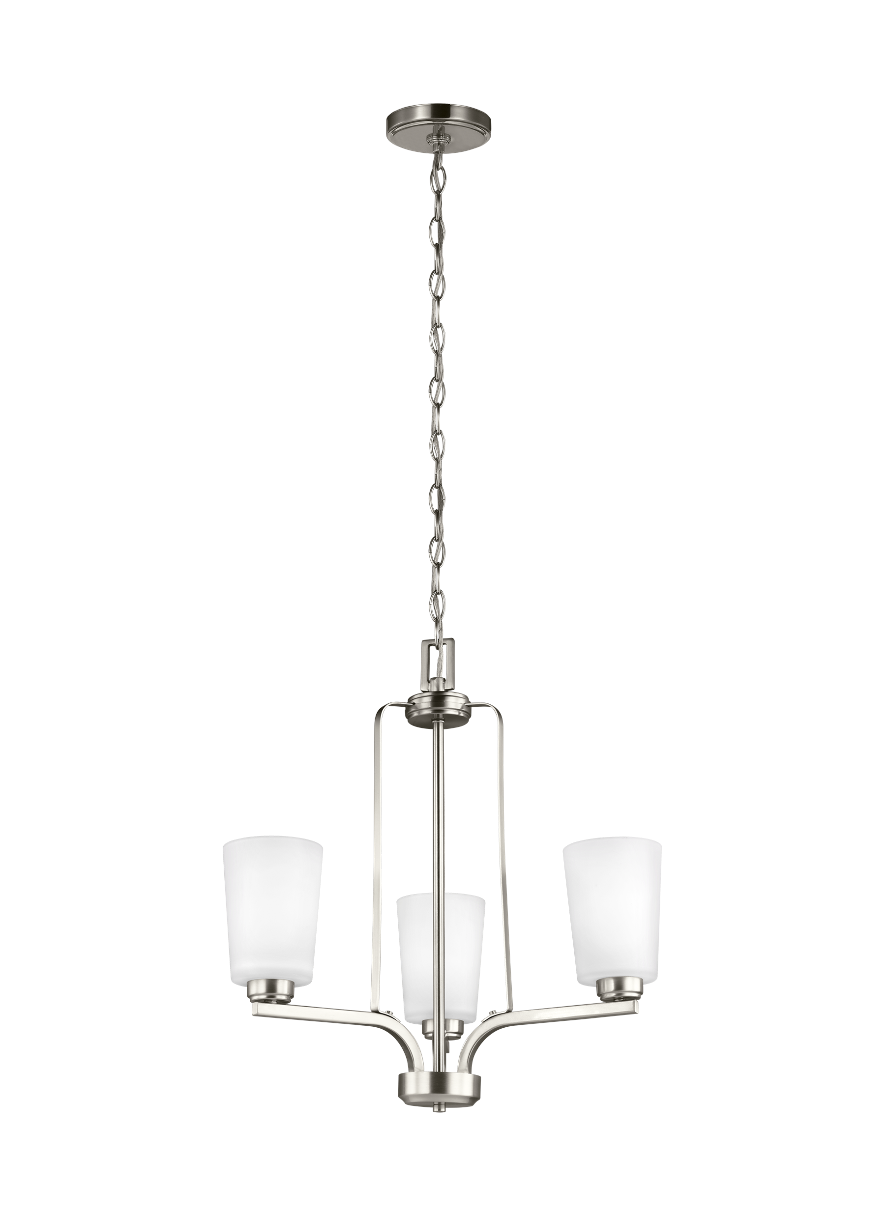 Franport transitional 3-light indoor dimmable ceiling chandelier pendant light in brushed nickel silver finish with etched...