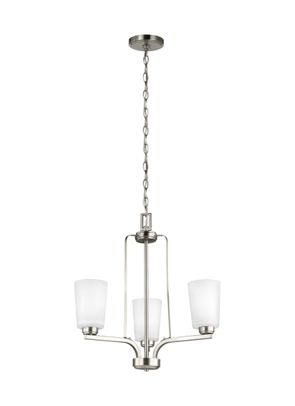 Franport transitional 3-light indoor dimmable ceiling chandelier pendant light in brushed nickel silver finish with etched...