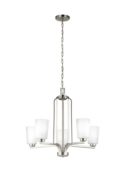 Franport transitional 5-light indoor dimmable ceiling chandelier pendant light in brushed nickel silver finish with etched...