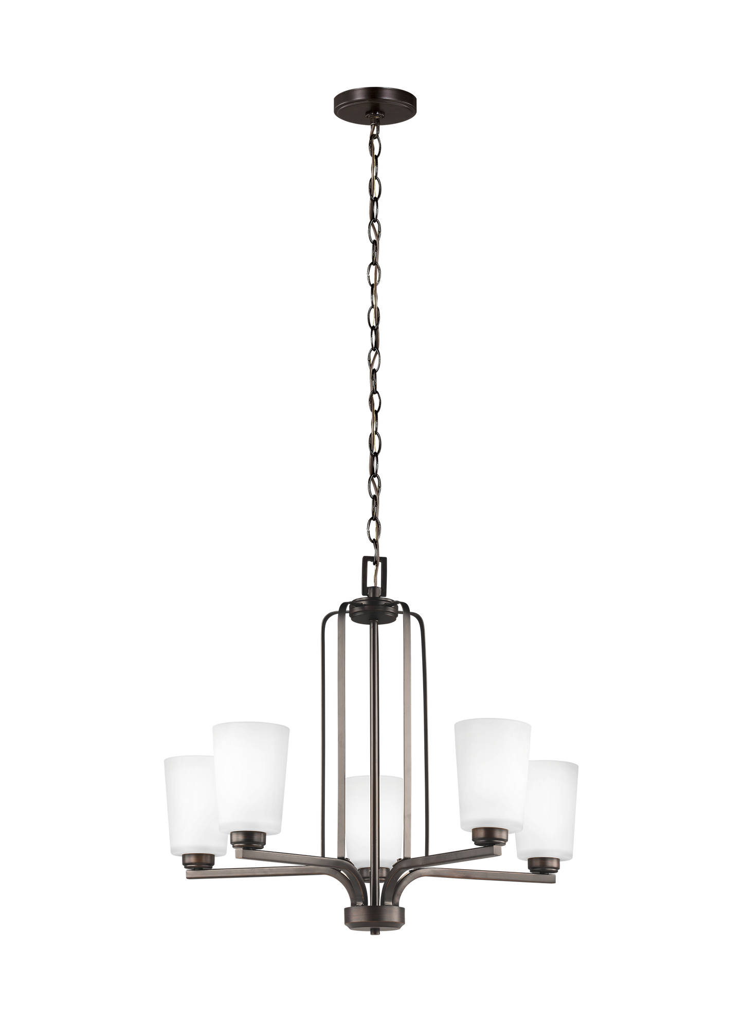 Franport transitional 5-light indoor dimmable ceiling chandelier pendant light in bronze finish with undefined glass shades