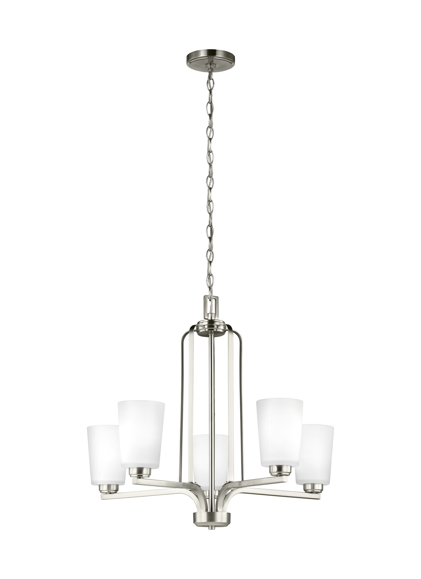 Franport transitional 5-light indoor dimmable ceiling chandelier pendant light in brushed nickel silver finish with etched...
