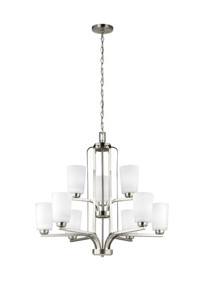 Franport transitional 9-light indoor dimmable ceiling chandelier pendant light in brushed nickel silver finish with etched...