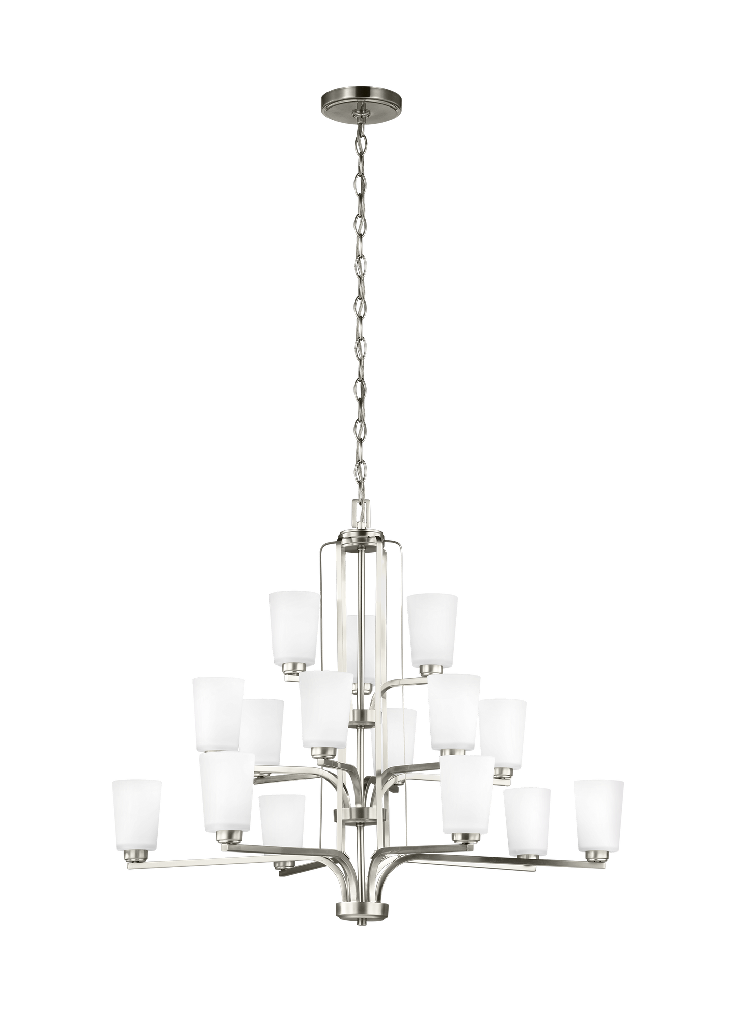 Franport transitional 15-light indoor dimmable ceiling chandelier pendant light in brushed nickel silver finish with etche...