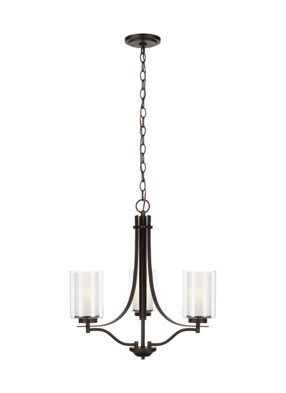 Elmwood Park traditional 3-light indoor dimmable ceiling chandelier pendant light in bronze finish with satin etched glass...
