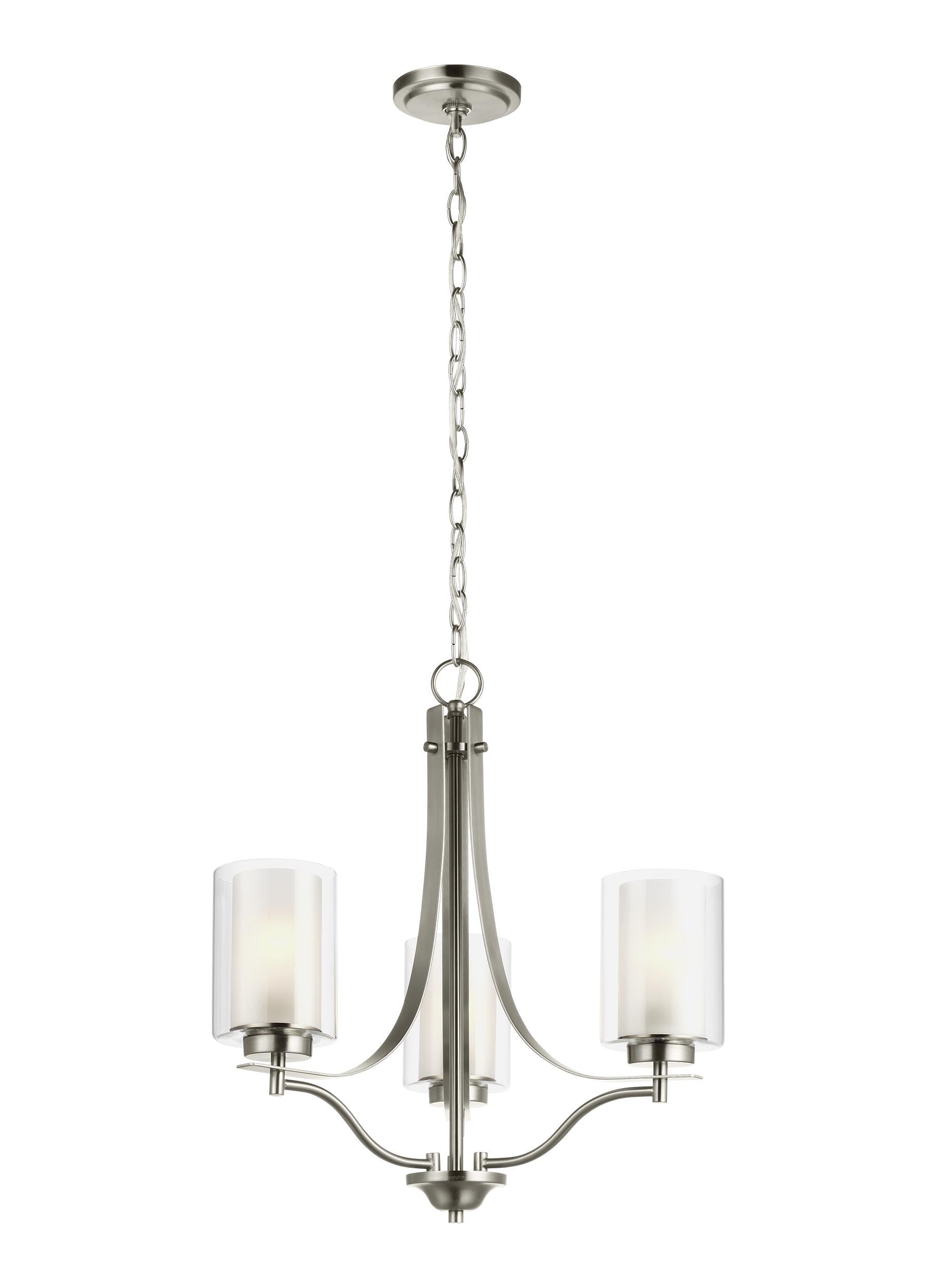 Elmwood Park traditional 3-light indoor dimmable ceiling chandelier pendant light in brushed nickel silver finish with sat...