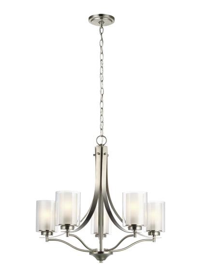 Elmwood Park traditional 5-light indoor dimmable ceiling chandelier pendant light in brushed nickel silver finish with sat...