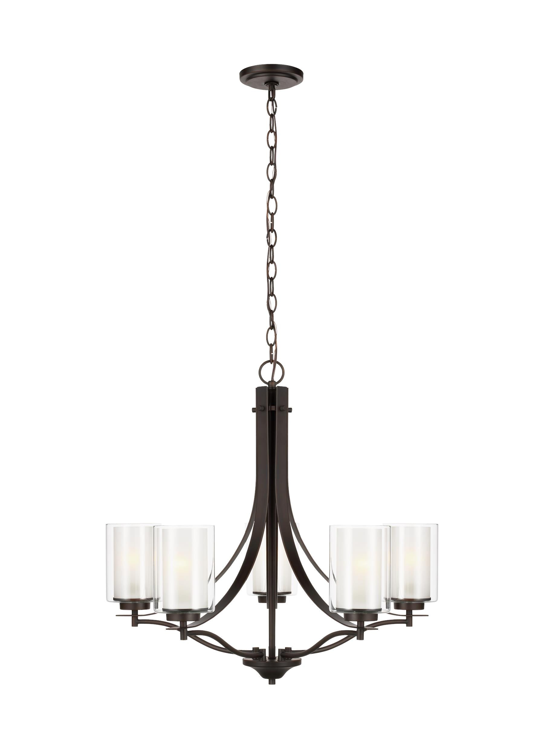Elmwood Park traditional 5-light indoor dimmable ceiling chandelier pendant light in bronze finish with satin etched glass...