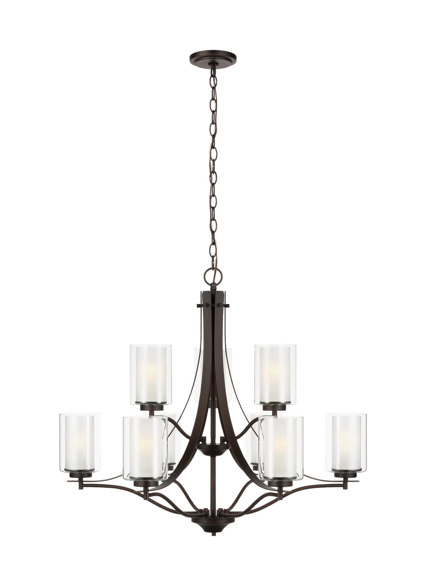 Elmwood Park traditional 9-light indoor dimmable ceiling chandelier pendant light in bronze finish with satin etched glass...