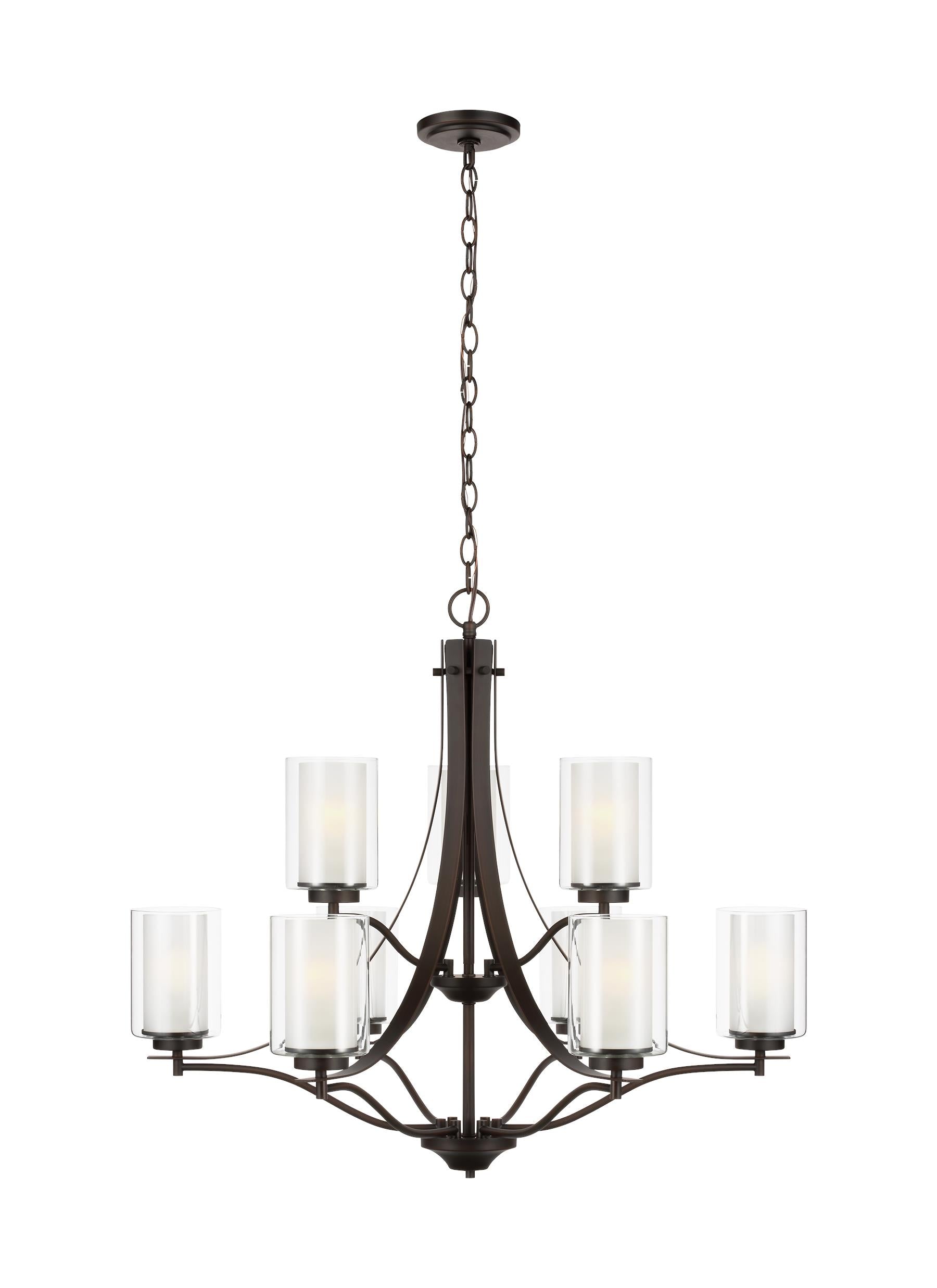 Elmwood Park traditional 9-light indoor dimmable ceiling chandelier pendant light in bronze finish with satin etched glass...