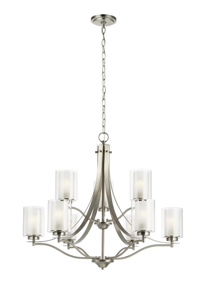 Elmwood Park traditional 9-light indoor dimmable ceiling chandelier pendant light in brushed nickel silver finish with sat...