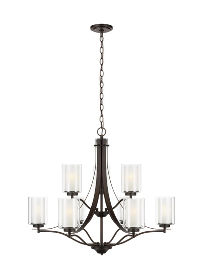 Elmwood Park traditional 9-light indoor dimmable ceiling chandelier pendant light in bronze finish with satin etched glass...