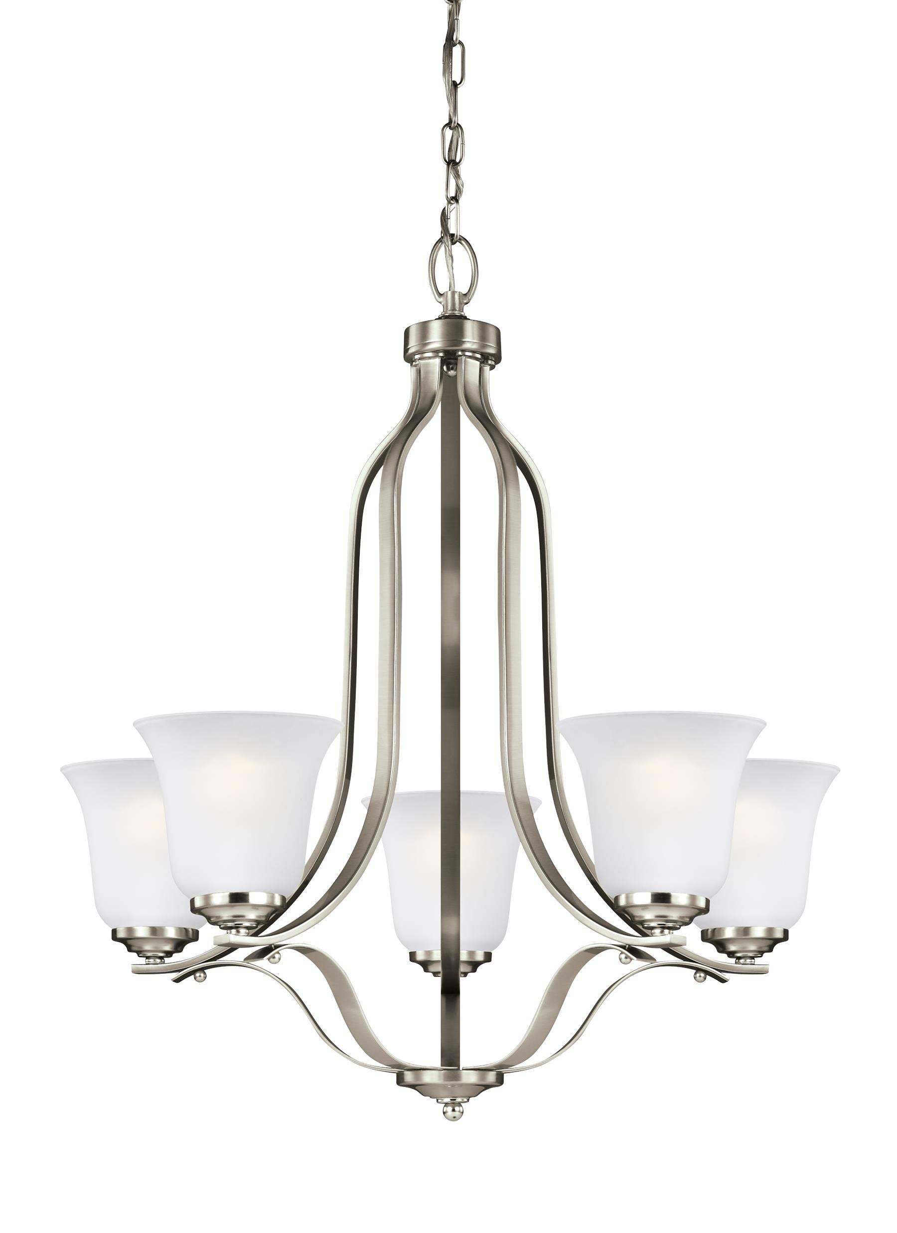 Emmons traditional 5-light indoor dimmable ceiling chandelier pendant light in brushed nickel silver finish with satin etc...