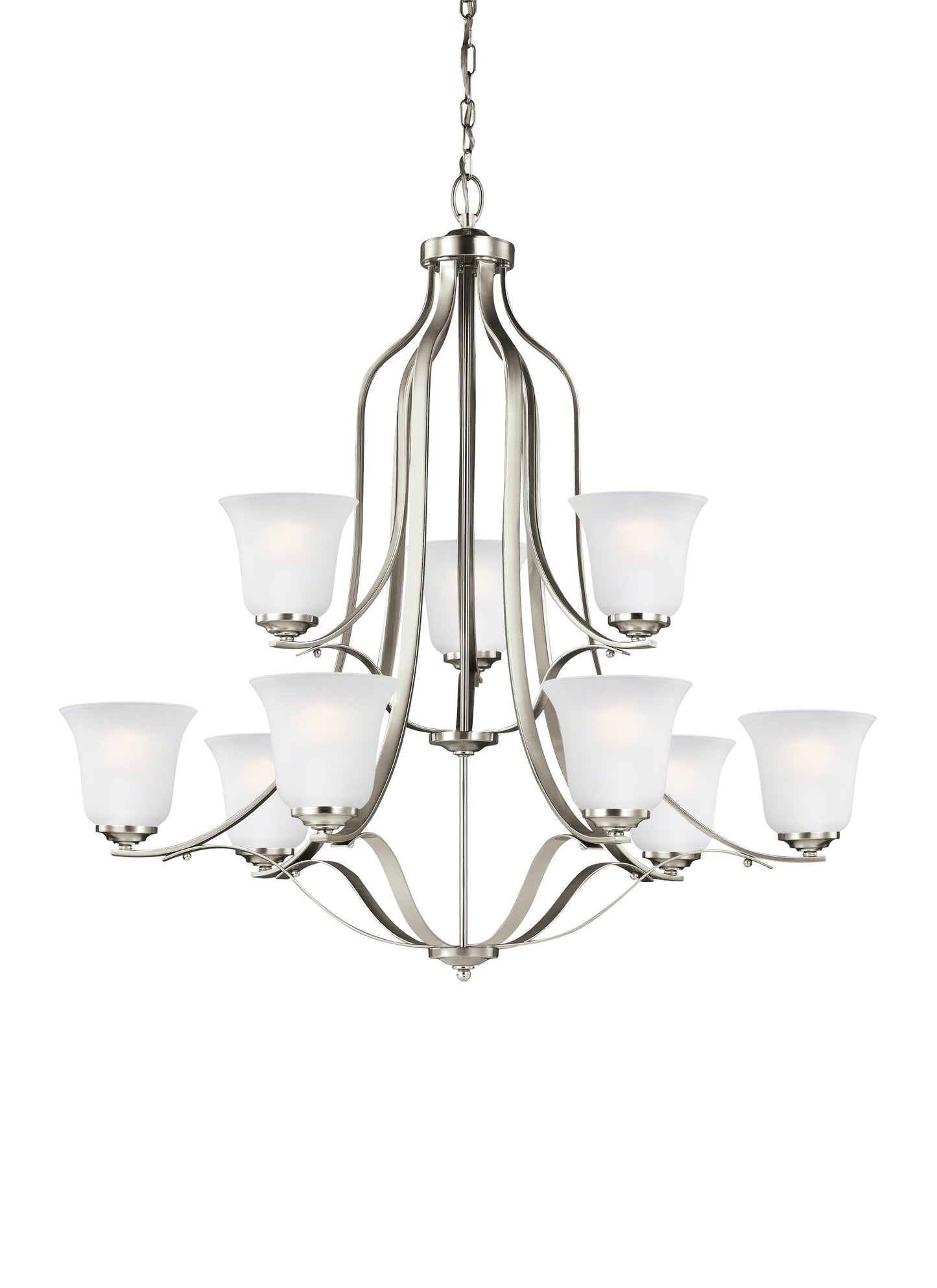 Emmons traditional 9-light indoor dimmable ceiling chandelier pendant light in brushed nickel silver finish with satin etc...