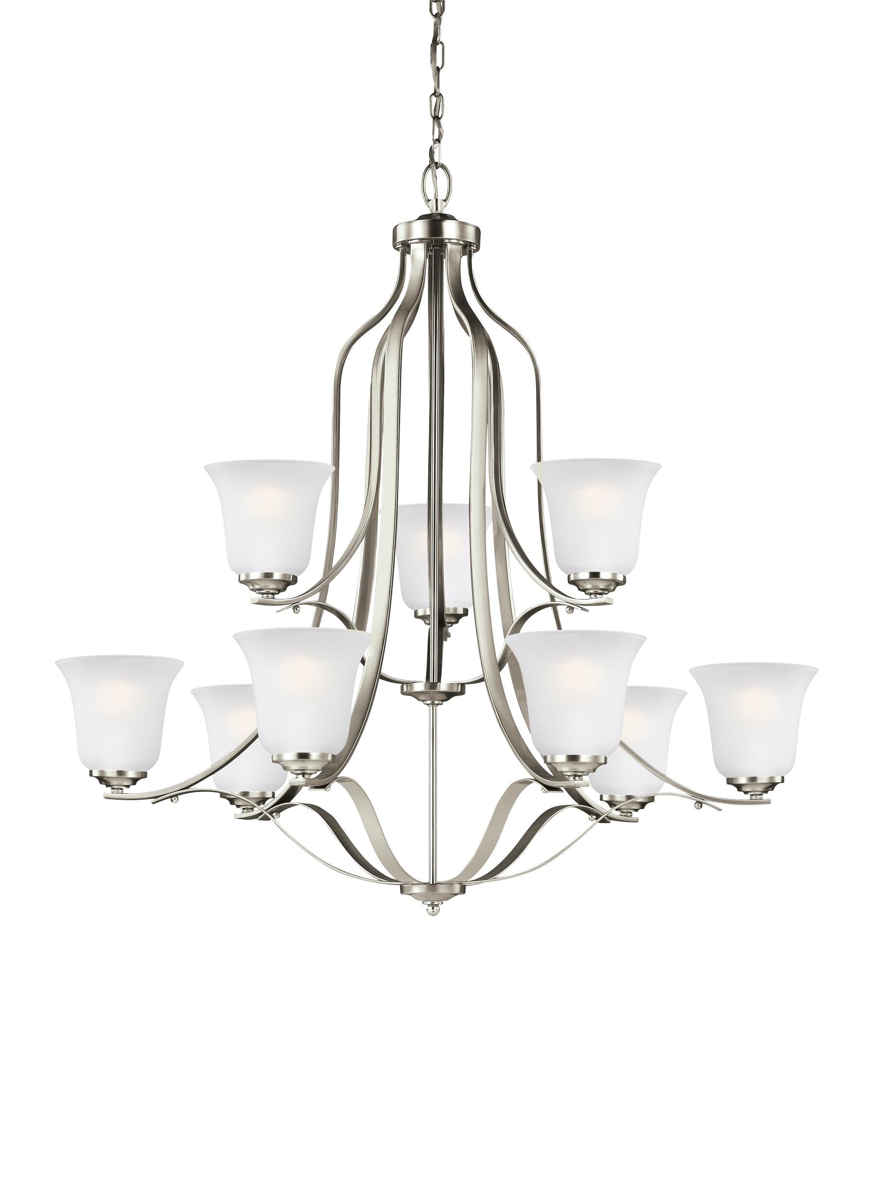 Emmons traditional 9-light indoor dimmable ceiling chandelier pendant light in brushed nickel silver finish with satin etc...