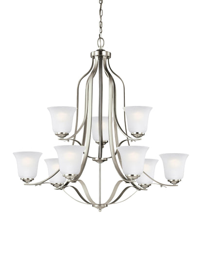 Emmons traditional 9-light indoor dimmable ceiling chandelier pendant light in brushed nickel silver finish with satin etc...