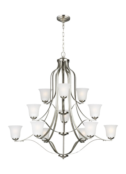 Emmons traditional 12-light indoor dimmable ceiling chandelier pendant light in brushed nickel silver finish with satin et...