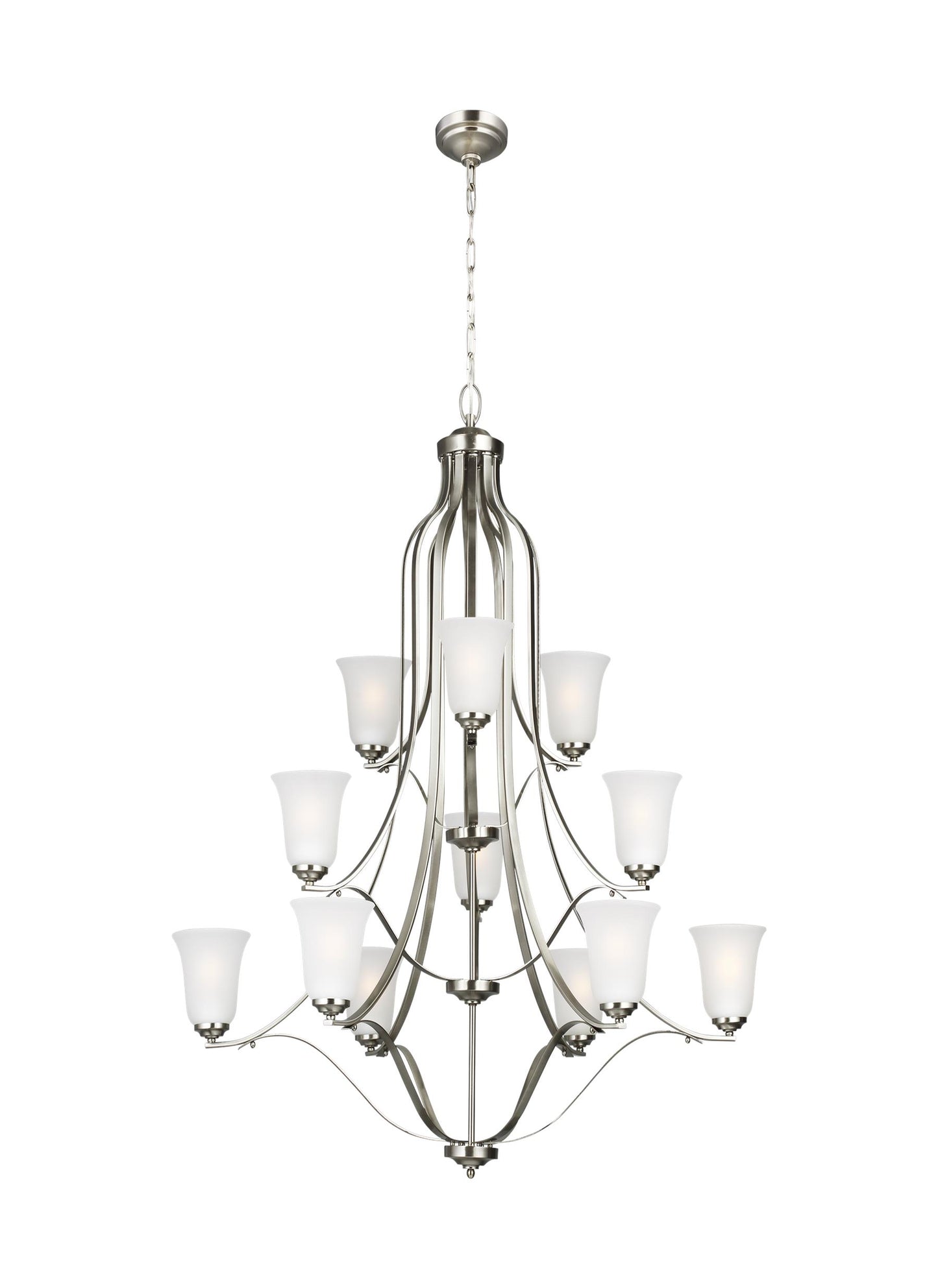 Emmons traditional 12-light indoor dimmable ceiling chandelier pendant light in brushed nickel silver finish with satin et...