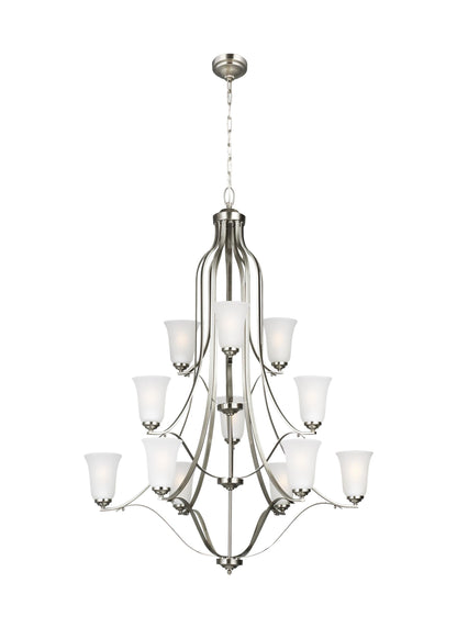 Emmons traditional 12-light indoor dimmable ceiling chandelier pendant light in brushed nickel silver finish with satin et...