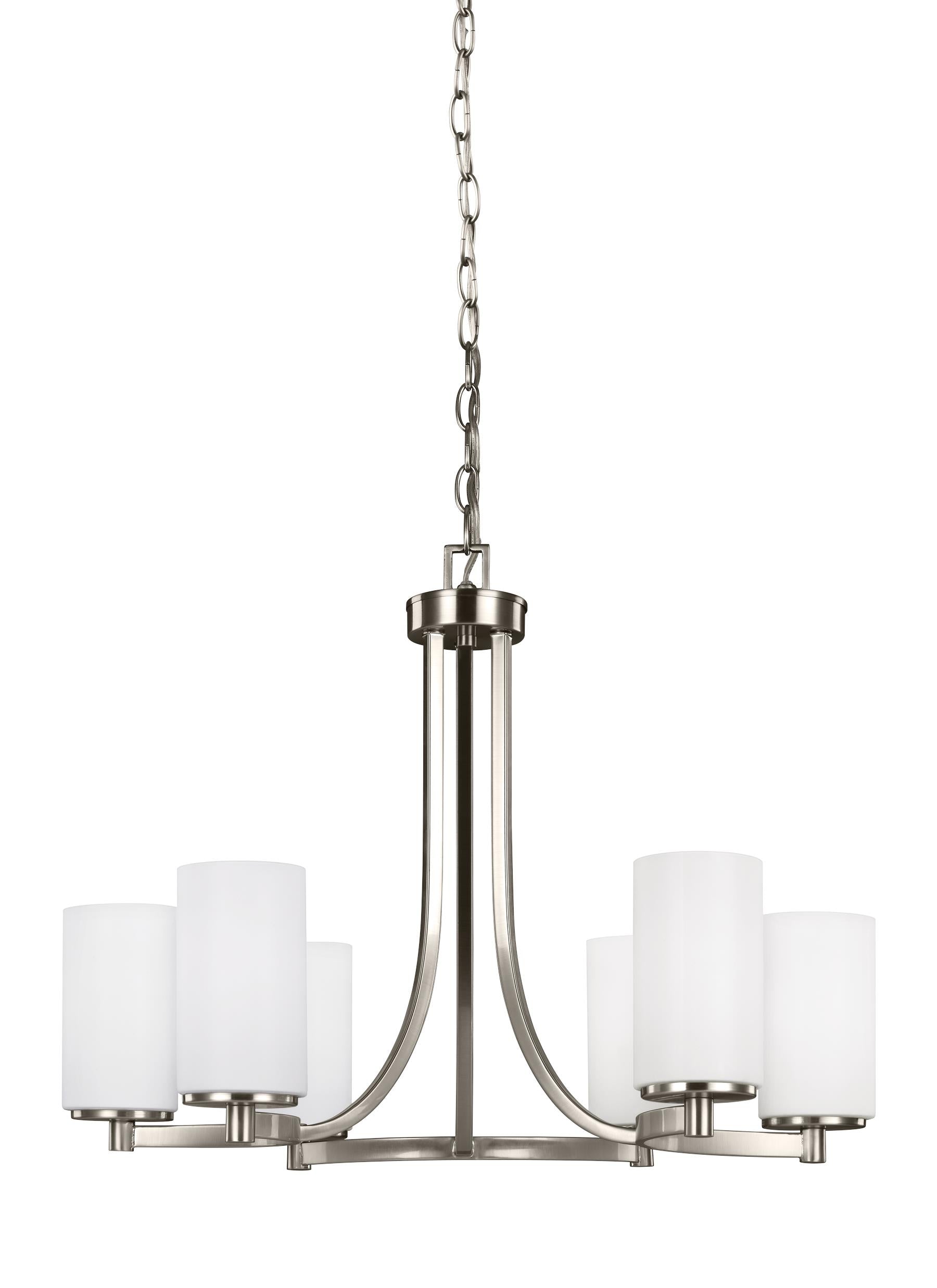 Hettinger transitional 6-light indoor dimmable ceiling chandelier pendant light in brushed nickel silver finish with etche...