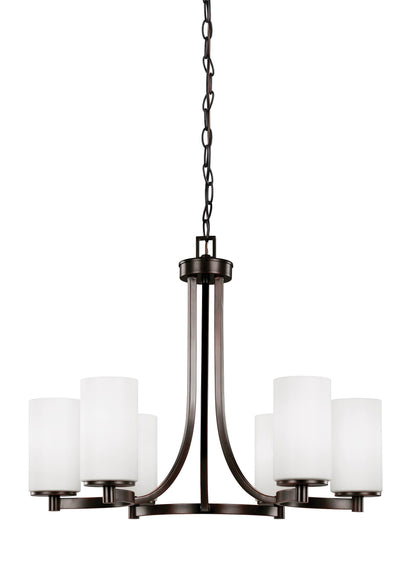 Hettinger transitional 6-light indoor dimmable ceiling chandelier pendant light in bronze finish with etched white inside ...