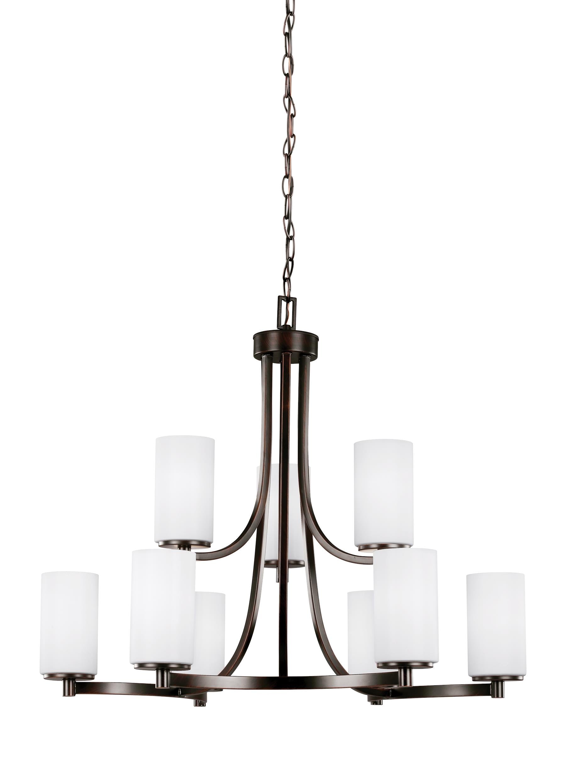 Hettinger transitional 9-light indoor dimmable ceiling chandelier pendant light in bronze finish with etched white inside ...