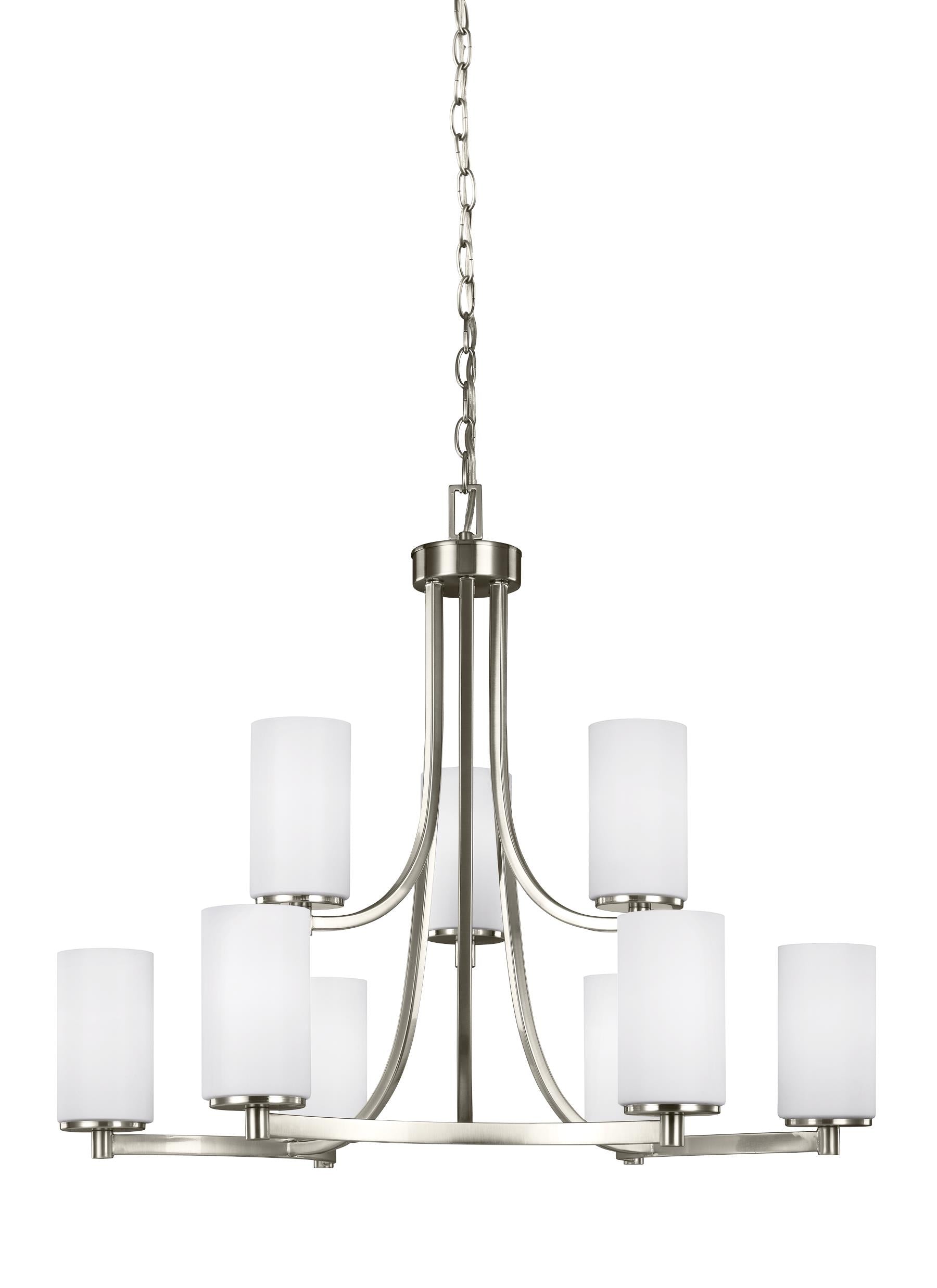 Hettinger transitional 9-light indoor dimmable ceiling chandelier pendant light in brushed nickel silver finish with etche...