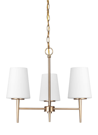 Driscoll contemporary 3-light indoor dimmable ceiling chandelier pendant light in satin brass gold finish with cased opal ...